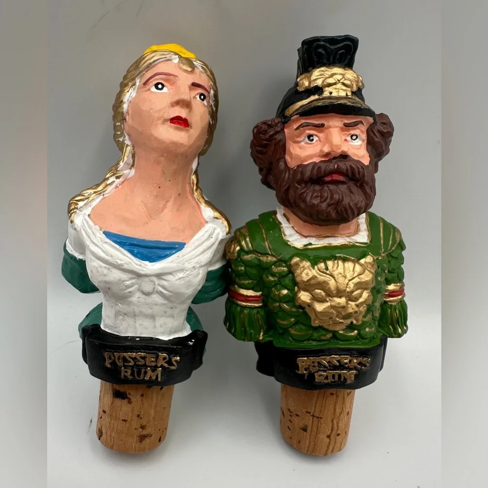 Vintage Pusser's Rum Set Of 2 Figural Cork Bottle Stoppers Collectible